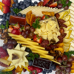 Deli platter with cheese and fruit